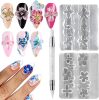 Manicure Carved Silicone Abrasive Silicone Pen 3-Piece Set Ice Flower Frangipani High Transparent Silicone Abrasive Manicure Tool