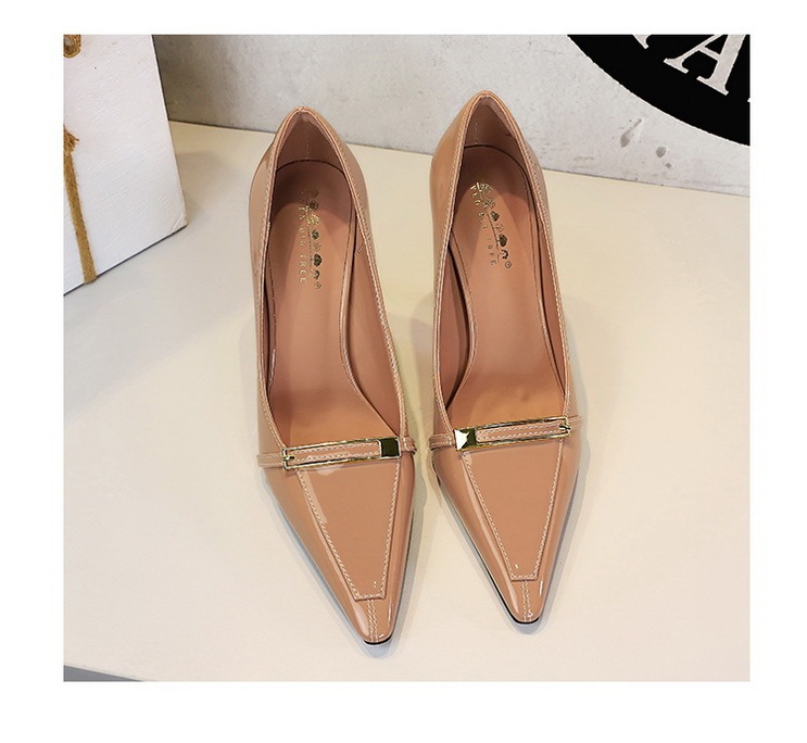 Giày cao gót nữ mũi nhọn da bóng, quai hở gót gót nhọn thanh mảnh — đen, màu kaki, màu khỏa thân, rượu vang đỏ