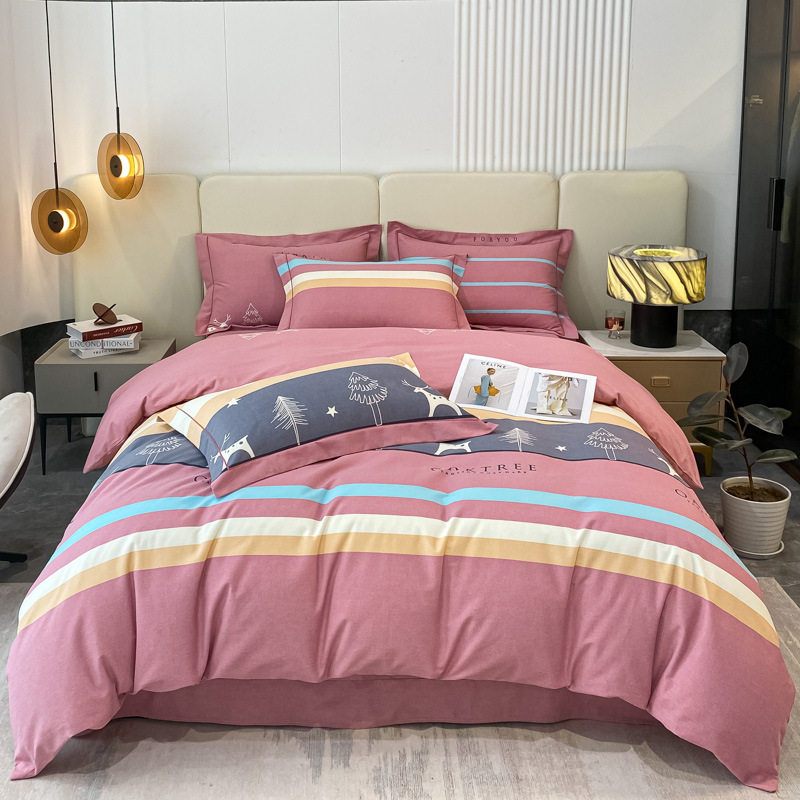 Simple Sanding Cotton Four-piece Set 100 Cotton Bedding Thickened Bed Sheet Quilt Cover Dormitory Three-piece Set 4