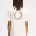 White print on the back of the t-shirt