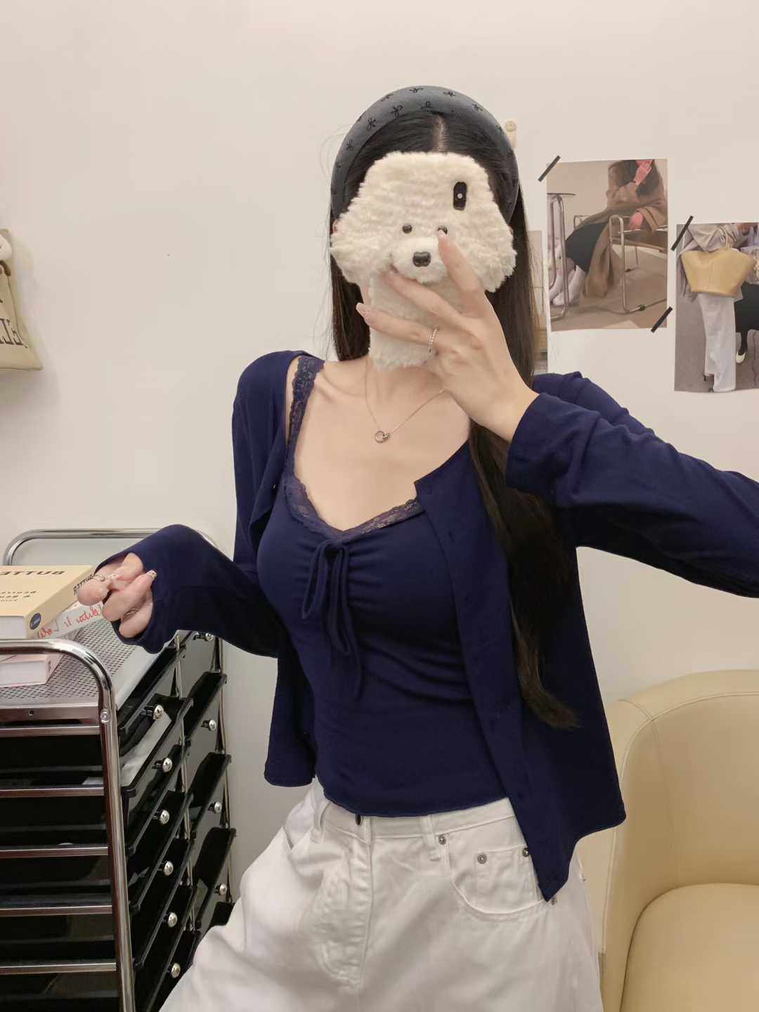 981+977 # Early Autumn New Pure Lust Style Two-Piece Brushed Lace Vest with Breast Pads Slim Long-Sleeved Jacket for Women