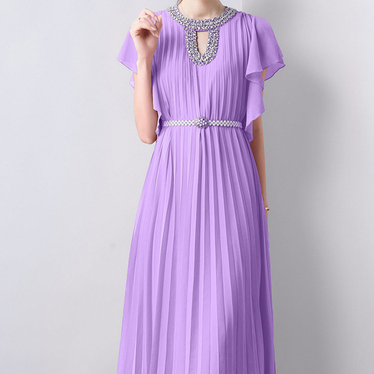 Elegant Long Dress Ruffled Sleeves Embellished Neckline Fitted Waist Vintage Style for Formal Occasions Wholesale