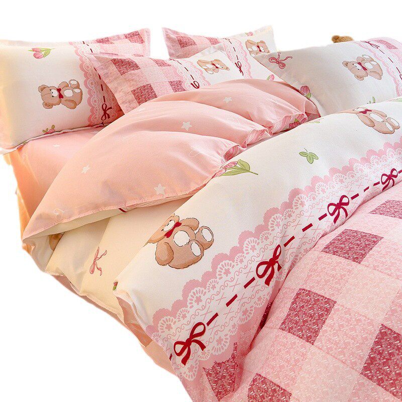 Washed Cotton Four-piece Set Bedding Thickened Twill Scrub Quilt Cover Bed Sheet Student Dormitory Three-piece Set Bedclothes