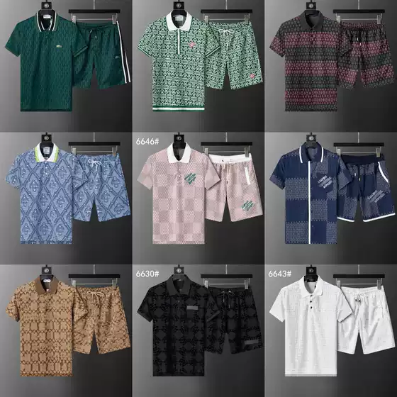 Cross-Border Authentic Version 26 New Style Short-Sleeve Polo Set Classic Letter-Printed Cotton Polo Set for Men