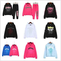 Beautiful Trendy Men's and Women's 555555 Spider Web Foam Printing Hip-Hop Loose Heavy Loose Trap Hooded Sweat suit
