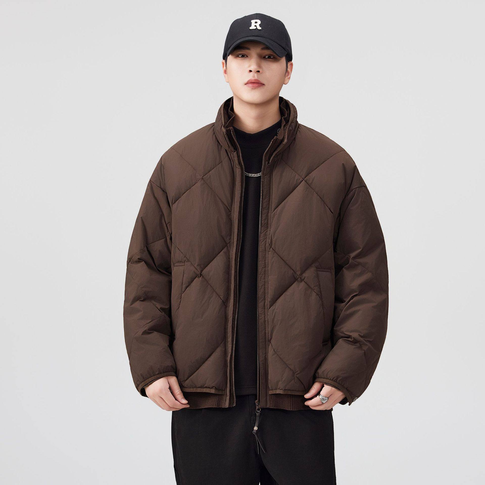 2025 Winter New American Knitted Stand-Up Collar down Jacket Men's Loose Fashionable Warm 90 White Duck down Jacket Trendy