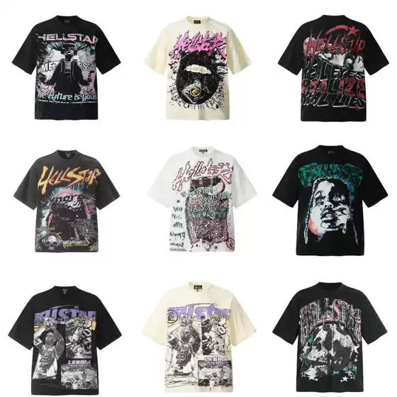 25Ss Cross-Border American Hellstar Digital Printing Vintage Hip-Hop Loose Casual Short-Sleeved Couple T-Shirt
