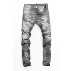2022 autumn and winter gray stretch washed ripped skinny nightclub fashion straight D2 Jeans men's pants