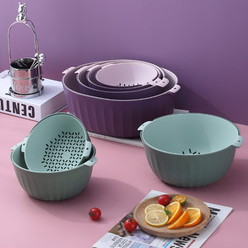 Double-layer plastic vegetable washing basin draining basket kitchen artifact multi-functional living room household fruit plate washing fruit basket