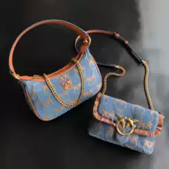 New Pinko Same Style Denim Half-Moon Underarm Puff Swallow Bag Mini Pillow Bag Chain Women's Bag