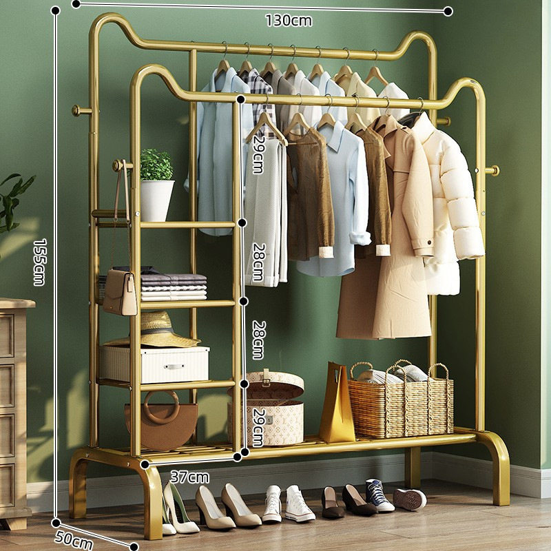 Floor-type Drying Rack Indoor Simple Coat Rack Household Bedroom Hanger Thickened Double-pole Balcony Storage Rack