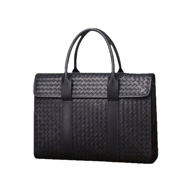 Hand-Woven Business Briefcase First-Layer Cowhide Men's Handbag Large-Capacity High-End Genuine Leather Computer Bag