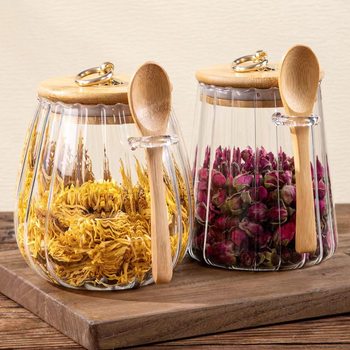 High Borosilicate Glass Tea Storage Jar Transparent Storage Bottle Storage Jar Household Glass Tea Jar with Spoon Sealed Jar