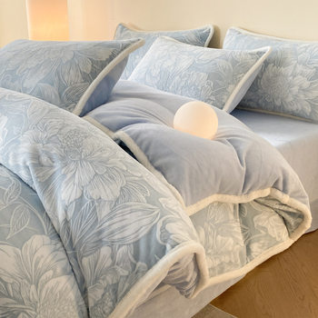 Autumn and Winter Carved Milk Velvet Four-Piece Set Thickened Warm Coral Velvet Bed Sheets Quilt Cover Bed Sheets Bedding Wholesale