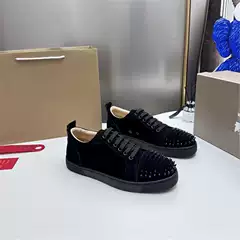 European Station New Cl Electric Embroidery Red Bottom Men's Shoes Black Embroidered Low-Top Rivet Men's Shoes Flats Casual Shoes Crescent Shoes