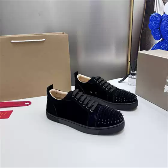 European Station New Cl Electric Embroidery Red Bottom Men's Shoes Black Embroidered Low-Top Rivet Men's Shoes Flats Casual Shoes Crescent Shoes