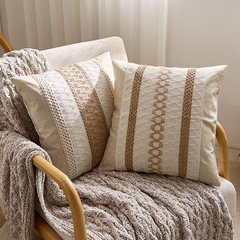Quiet Original Wood Cotton Linen Style Beige High-end Homestay Model Room Sofa Pillow Living Room Light Luxury Cushion Pillow Case