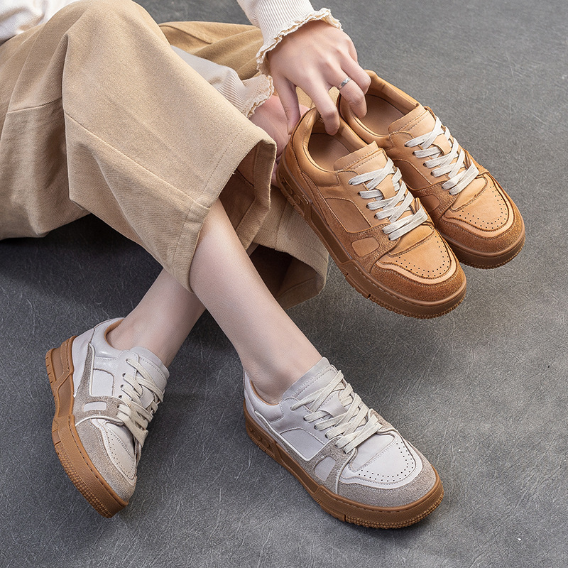 Giày Bệt Nữ Chất Liệu Da Bò Hàng Mùa Xuân Thu Đông Phục Cổ Cổ Điển