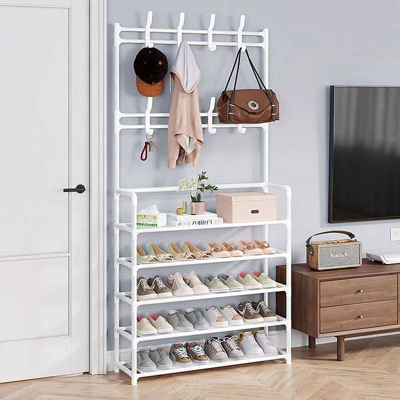 Simple Floor Shoes and Hats Rack Coat Rack Shoes Rack Integrated Rack Household Bedroom Living Room Hanger Hallway Shoes and Hats Rack