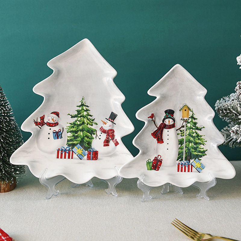 Nordic country Christmas snowman Christmas tree plate creative tree plate dinner plate dessert dessert plate tray tableware