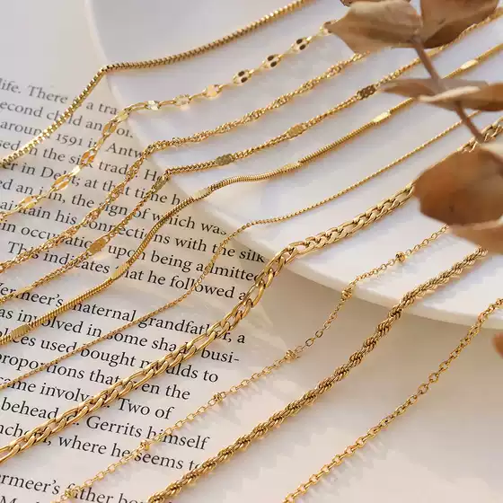 Cross Chain Snake Bone Chain Twist Chain Box Chain Various Necklace Women's Titanium Steel Plated 18K Gold Chain Clavicle Chain Jewelry