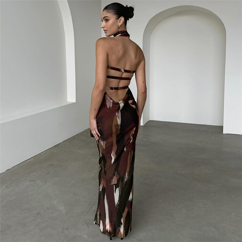 Elegant Floral Print Strapless Maxi Dress Sexy Open Back Slim Fit Spring Fashion Perfect for Parties and Special