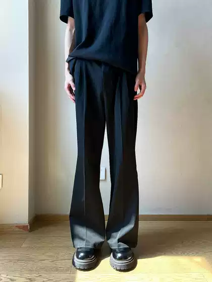 High-cargo vertical pleated mid-line TR blended straight-tube micro-raxi pants spring commuter sagging feeling slim casual pants tide