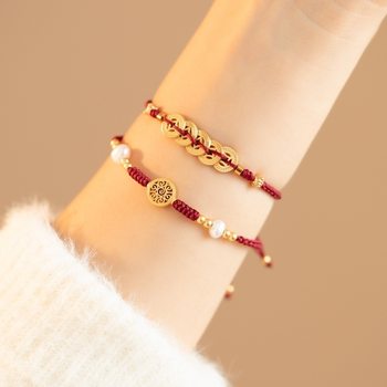 Chinese Style Five Emperors Money Hand Rope Benmingnian Red Rope Woven Bracelet Passepartout Haoyun Bead Bracelet Women's Best Friend Gift
