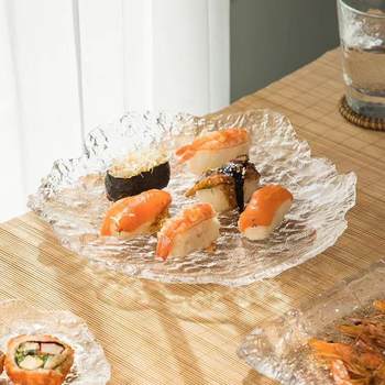 Japanese-style crystal glass tea tray handmade iced fruit plate thickened sushi long plate pot tray household tea tray