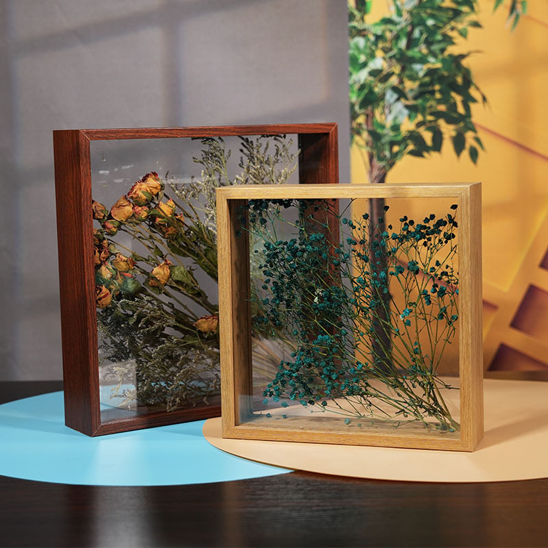 Hollow 4cm dried flower photo frame square double-sided glass toy storage frame DIY plant three-dimensional specimen frame