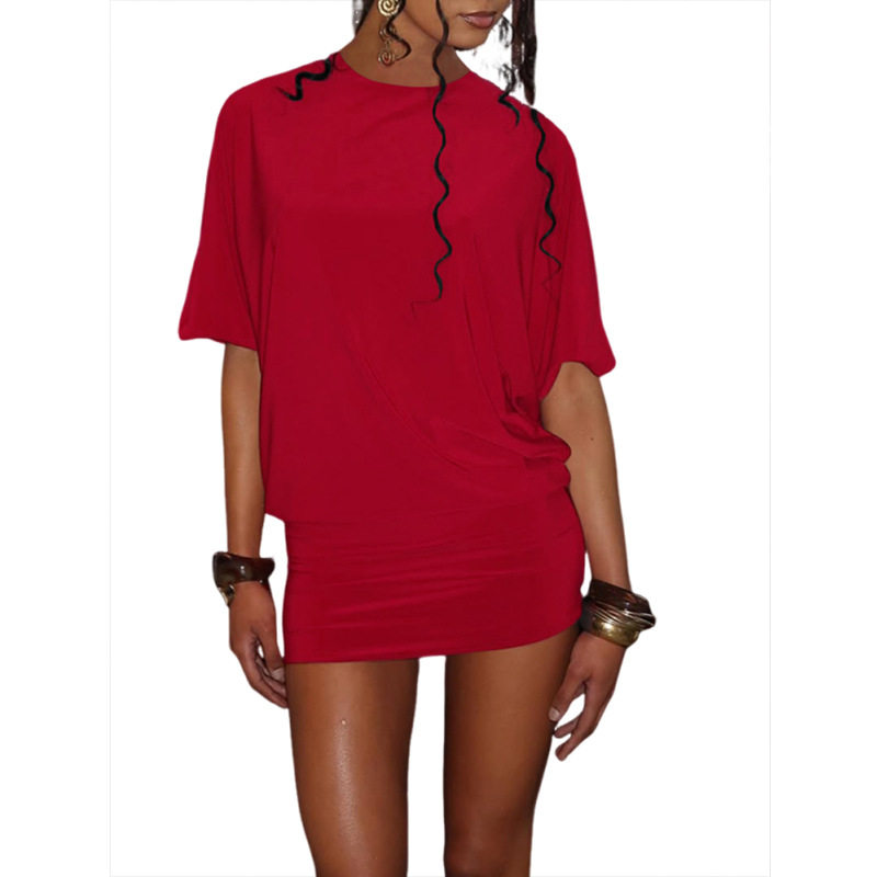 Summer Womens Dress Fashionable Sexy Short Sleeve Round Neck Solid Color Backless Bodycon Style Wholesale