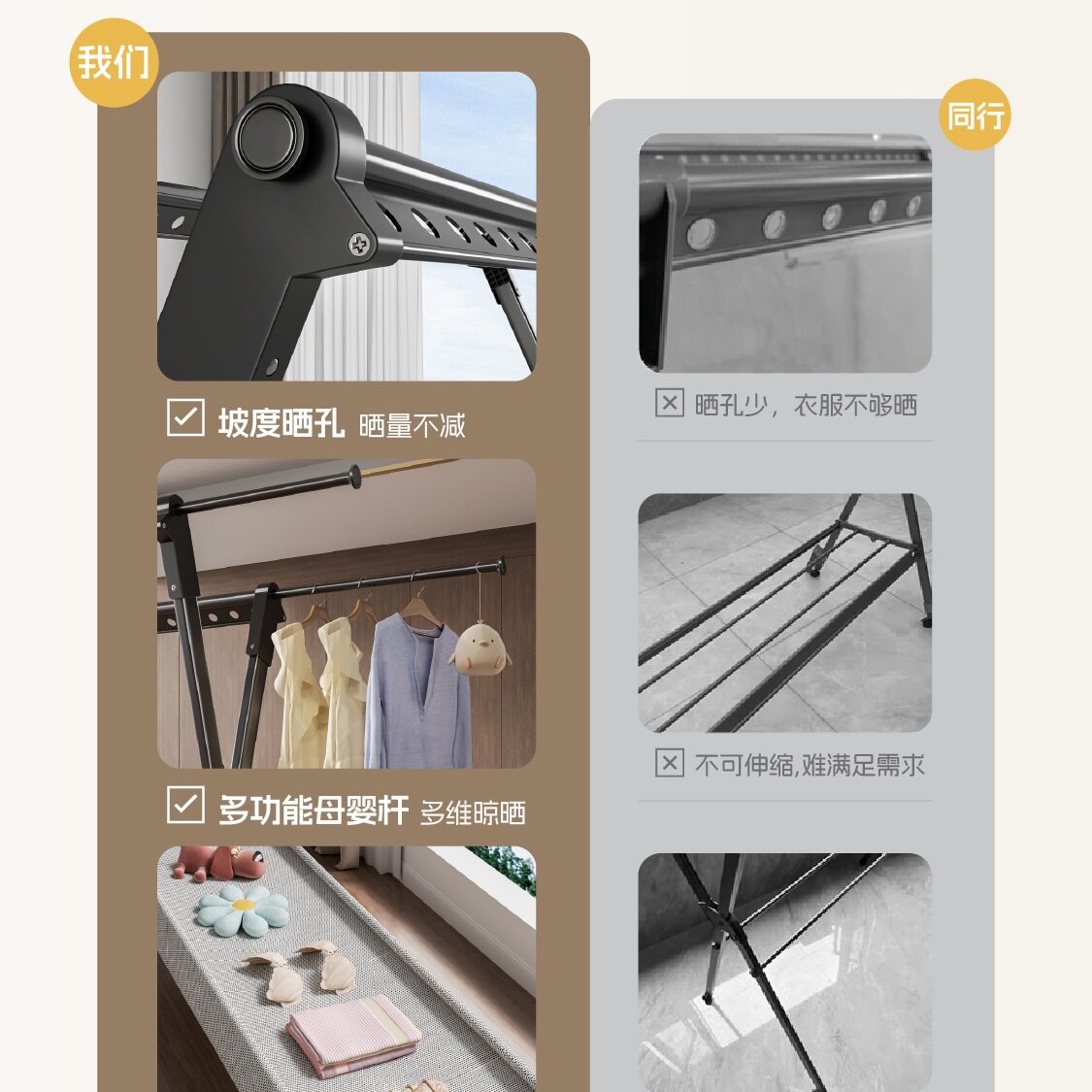 Clothes Drying Rack Floor-Standing Household Balcony Folding Clothes Rod Indoor and Outdoor Hanging Clothes Telescopic Clothes Drying Rack for Drying Quilts