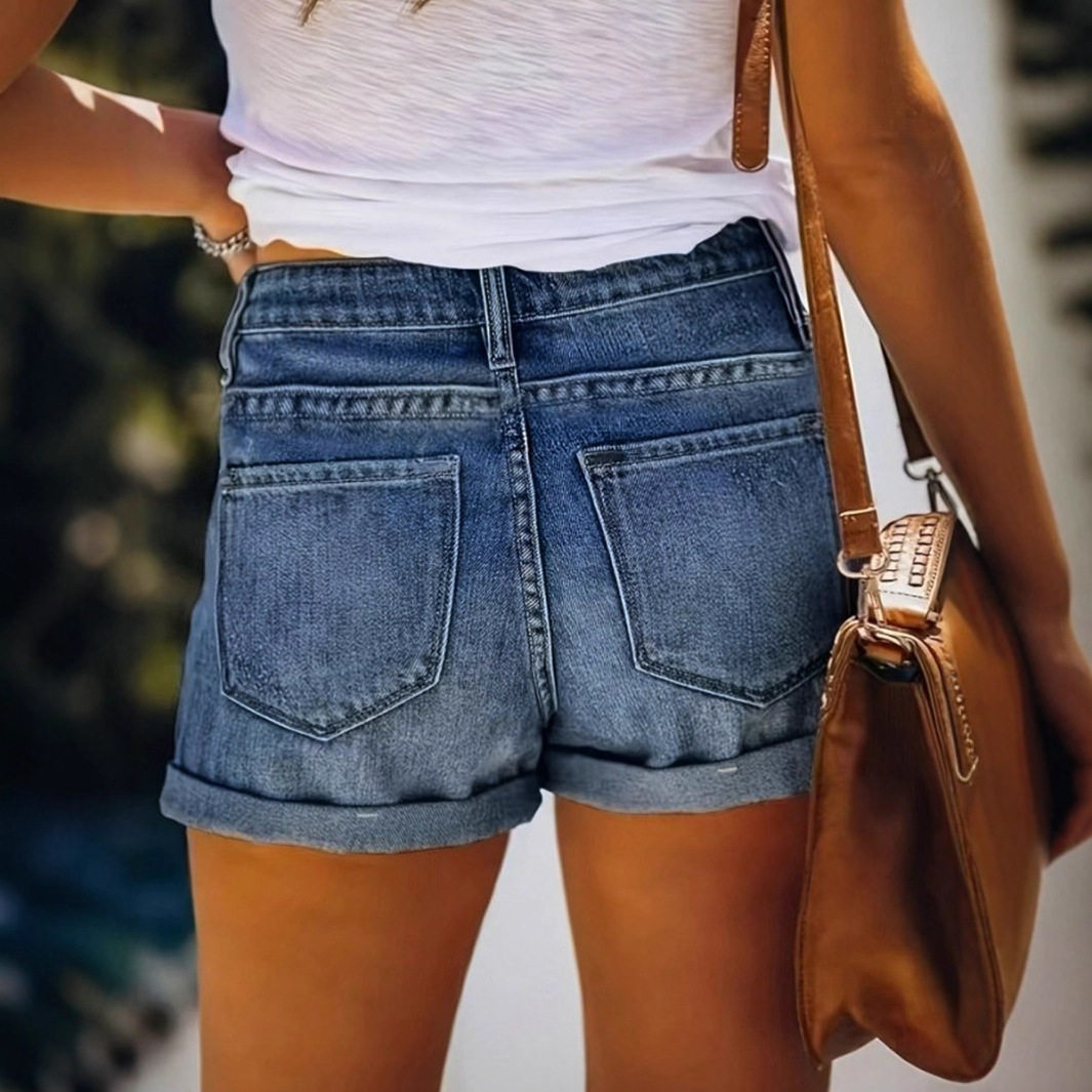 Womens Distressed Denim Shorts High Waist Ripped Design Casual Style Perfect for Summer Outings Wholesale Available