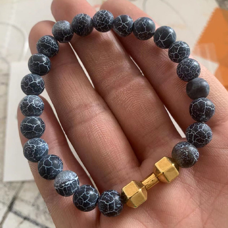 Factory direct volcanic stone bracelet black frosted alloy dumbbell energy hand beaded Amazon explosions in stock wholesale