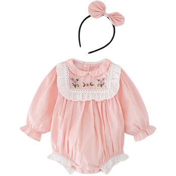Autumn Baby Clothes for Girls, Pink Romper Jumpsuit, Peach Pink Dress for Girls