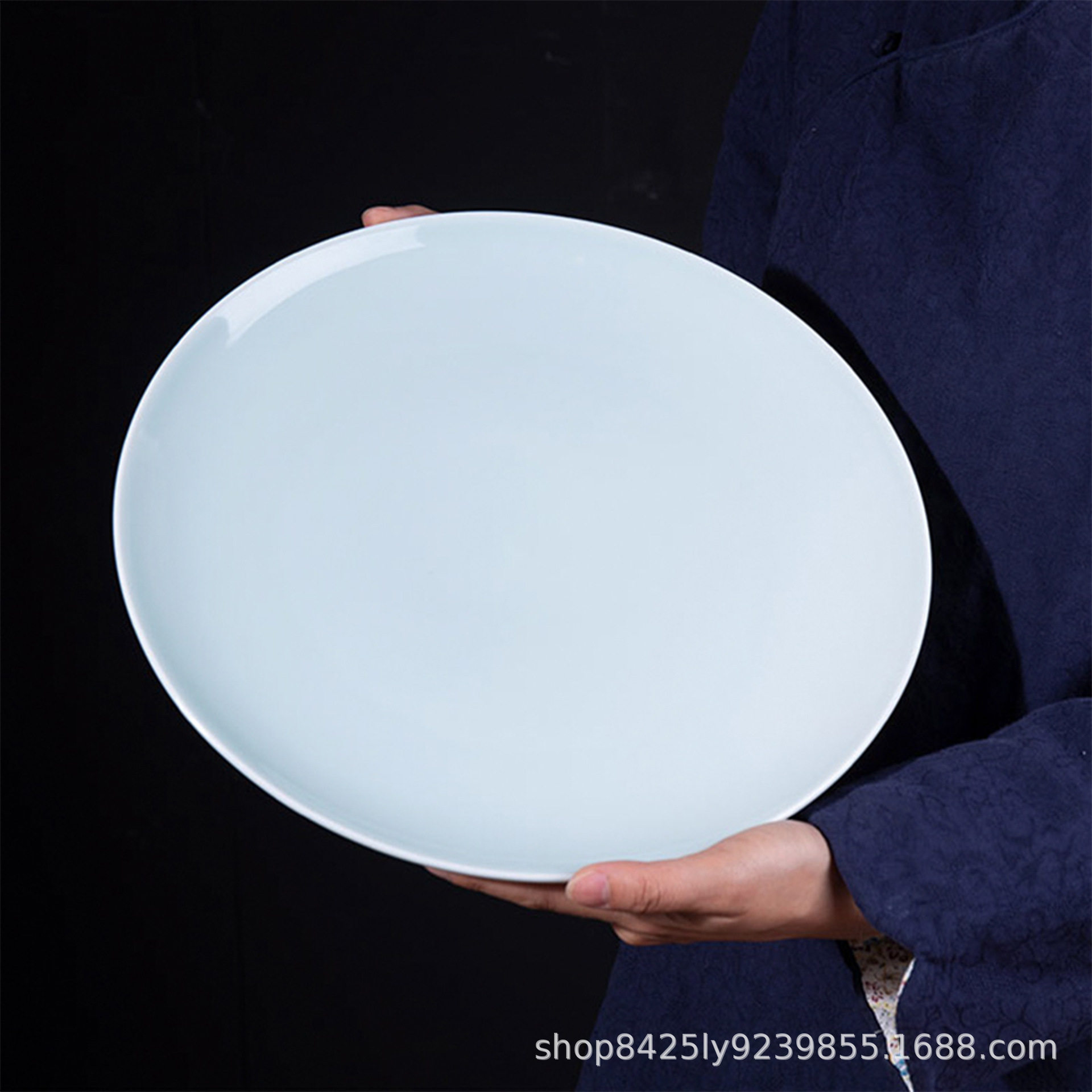 Jingdezhen Celadon Hotel Restaurant Household Ceramic Vintage Shallow Plate Flat Plate Western Food Plate Disc Dim Sum Plate Customizable