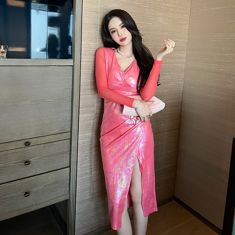 (Mới) Mã B7346 Giá 1000K: Váy Đầm Liền Thân Nữ Chdc Dáng Ôm Body Gợi Cảm Sexy Hàng Mùa Xuân Thu Đông Phong Cách Âu Mỹ Cổ Chữ V Thời Trang Nữ Chất Liệu G03 Sản Phẩm Mới, (Miễn Phí Vận Chuyển Toàn Quốc).