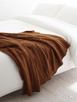 Retro Style Caramel Orange Knitted Blanket Sofa Decorative Wool Woven Blanket Model Room Bed End Towel Thick Blanket