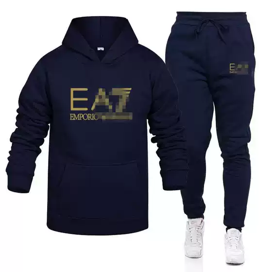 2024 autumn and winter winter cross-border men's and women's leisure European code blank solid color suit fleece loose sweater pants two pieces