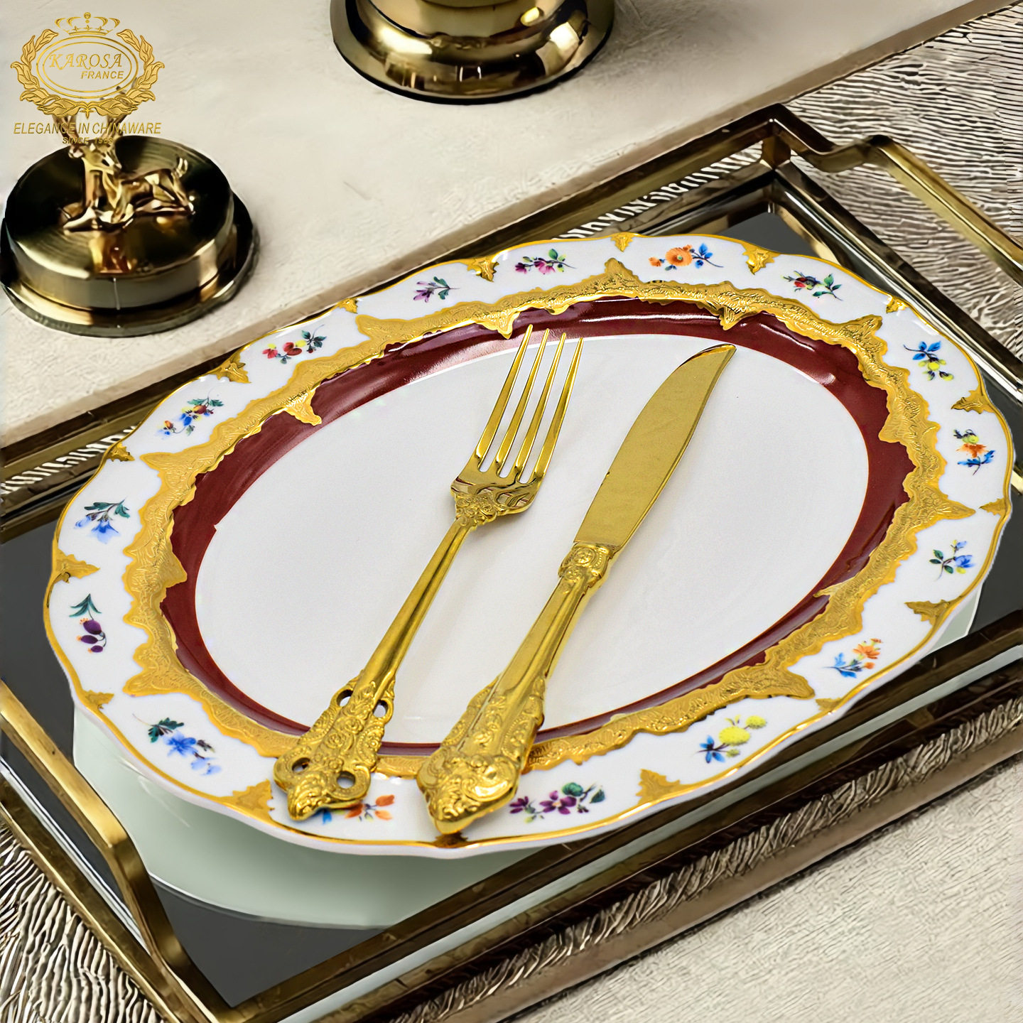 2025 New European Style Dishware Set for Home Use, Light Luxury High-End Bone China Embossed Gold Tableware Set for Housewarming