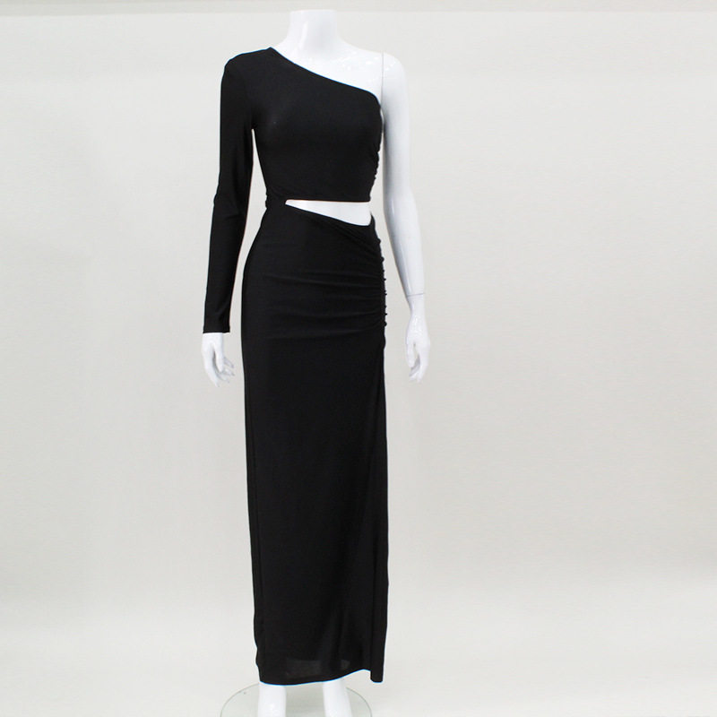 Off Shoulder Long Sleeve Hollow Out Bodycon Dress High Waist Solid Color Sexy Style Evening Party Wear Wholesale