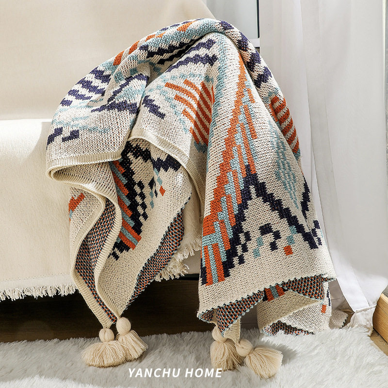Bohemian Style Sofa Cover Blanket Bay Window Blanket Knitted Blanket Ethnic Style Wave Air-conditioning Blanket Tassel Nap Blanket