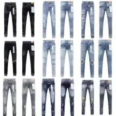 Purple Brand Jeans Trendy High Street Men's Casual Ripped Design Slim Fit Jeans