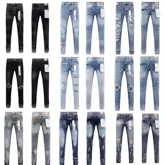 Purple Brand Jeans Trendy High Street Men's Casual Ripped Design Slim Fit Jeans