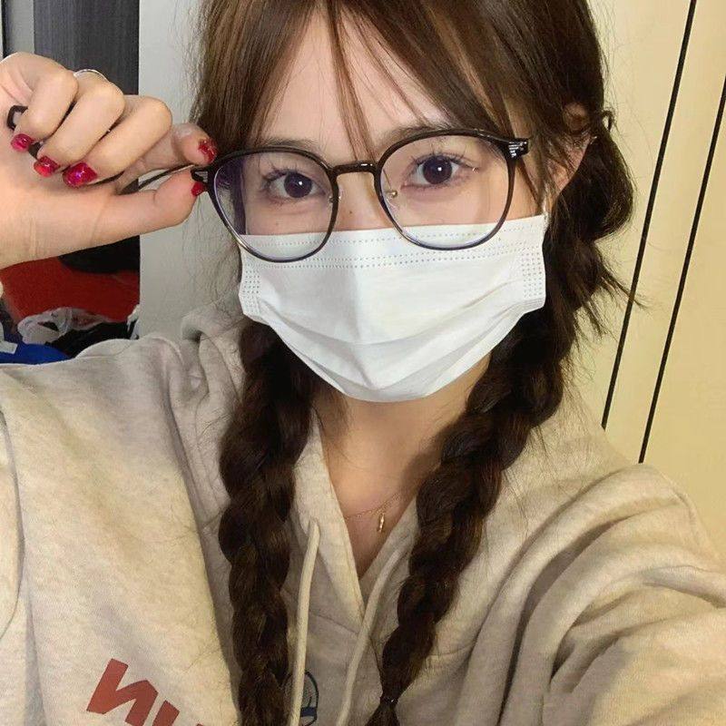 Glasses Frame Women's Glasses Anti-blue Glasses Men's Myopia White Cold Same Style Tea with Plain and Small Red Book Professional