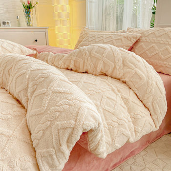 Warm milk four-piece taffeta thickened quilt cover high weight winter bed sheet 4-piece flannel solid color