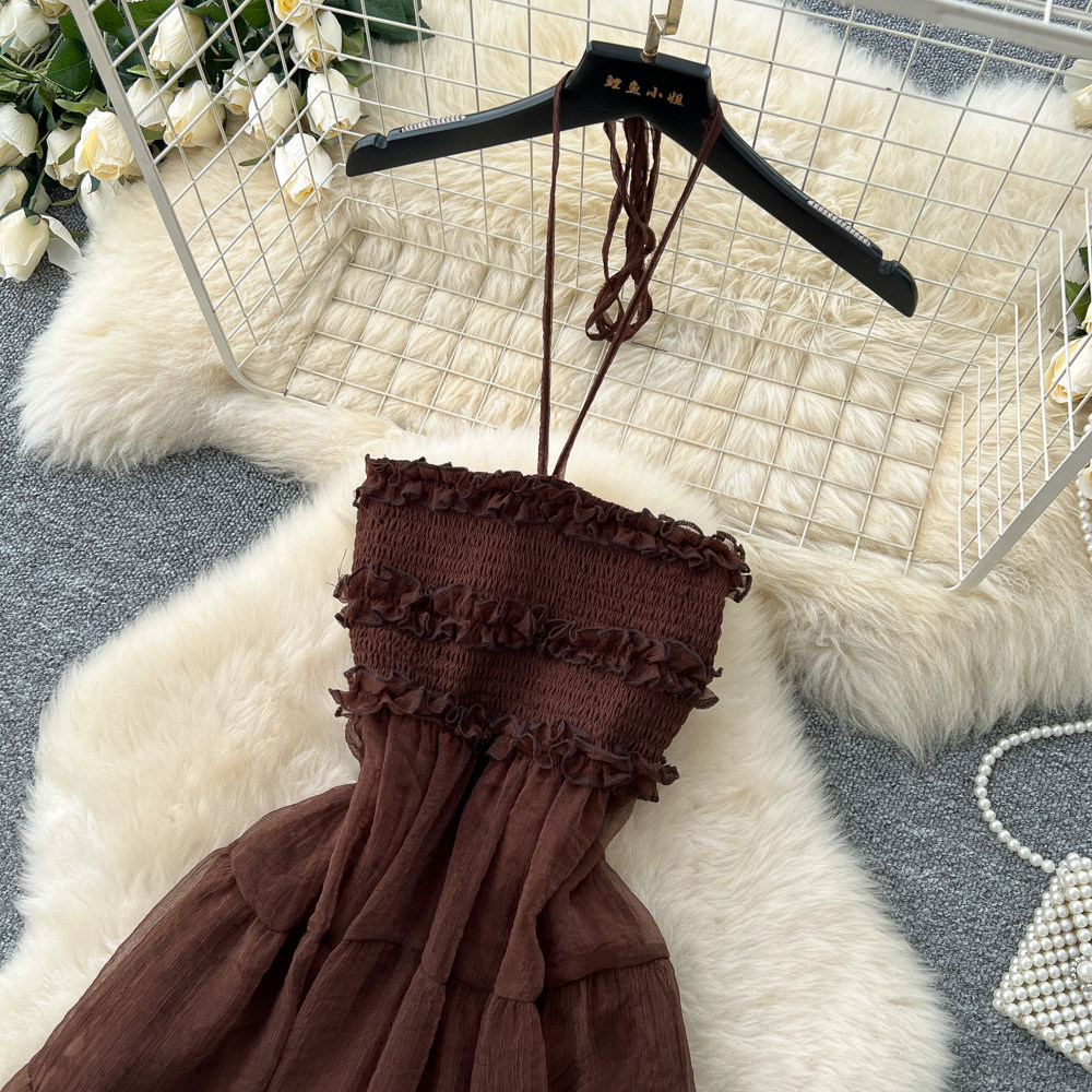Sleeveless High Waisted A Line Dress French Style Flattering Fit Cake Skirt Design Summer Vacation Wear Wholesale