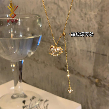 Korean Style Flash Zirconium Gold Pony Pull Necklace Women's Accessible Luxury High-End Clavicle Chain Niche Neck Necklace Accessories Sweater Chain