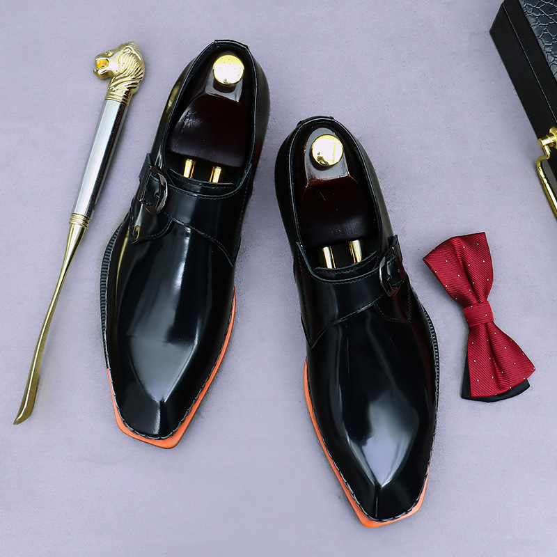 Giày tây nam da bò thật khóa cài monk strap mặt bóng kiểu Anh — Màu đen, Màu nâu