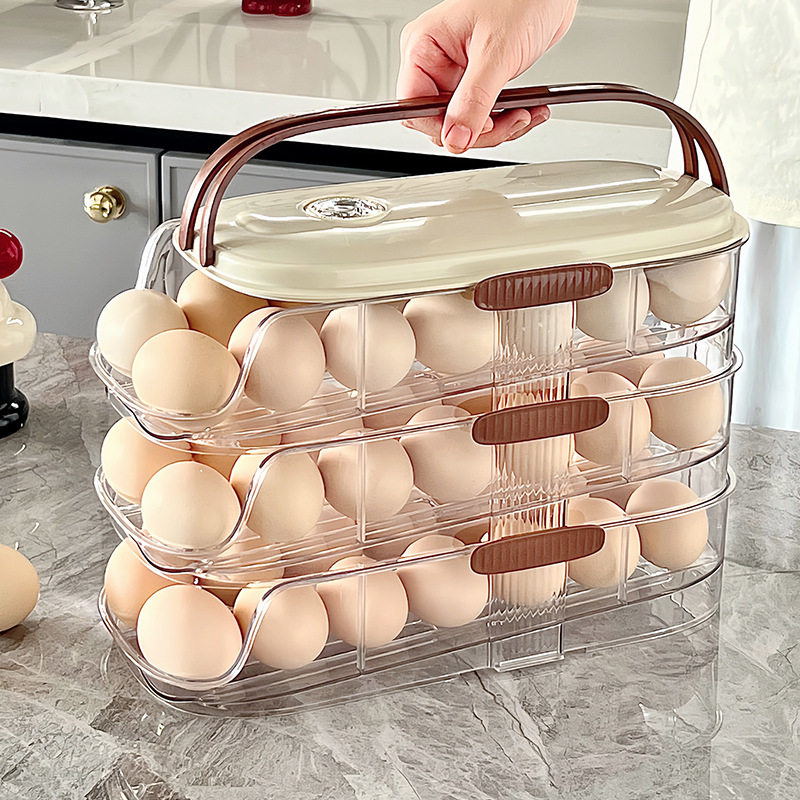 Creative Kitchen Timer Multi-Layer Egg Holder with Rolling Egg Slide for Refrigerator Side Door